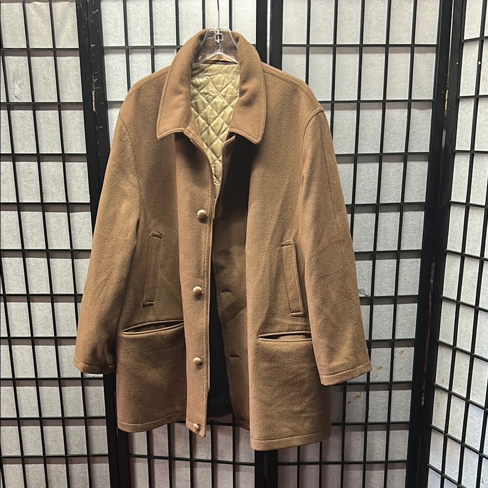 Paul Fredrick Tan Pea Coat with Notched Lapel